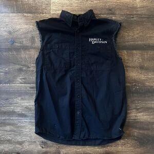 Black harley davidson sleeveless button up size medium